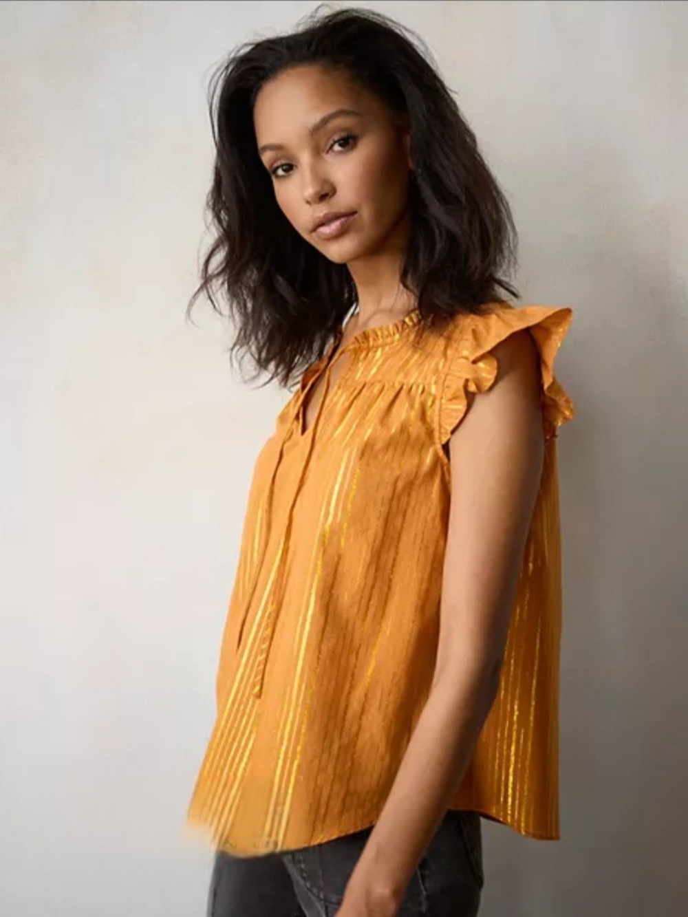 LC Lauren Conrad Metalic Ruffle Sleeve Blouse